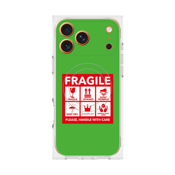 プレミアムスクエアケース with MagSafe［ FRAGILE Sticker - Green ］