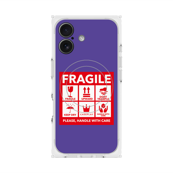 プレミアムスクエアケース with MagSafe［ FRAGILE Sticker - Purple ］