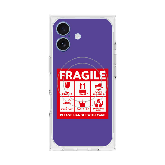 プレミアムスクエアケース with MagSafe［ FRAGILE Sticker - Purple ］