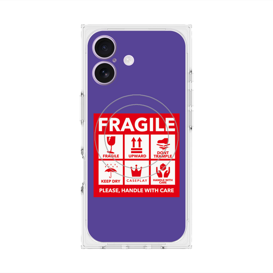 プレミアムスクエアケース with MagSafe［ FRAGILE Sticker - Purple ］