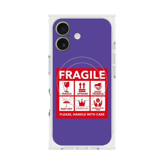 プレミアムスクエアケース with MagSafe［ FRAGILE Sticker - Purple ］