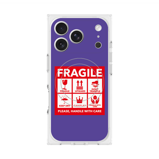 プレミアムスクエアケース with MagSafe［ FRAGILE Sticker - Purple ］