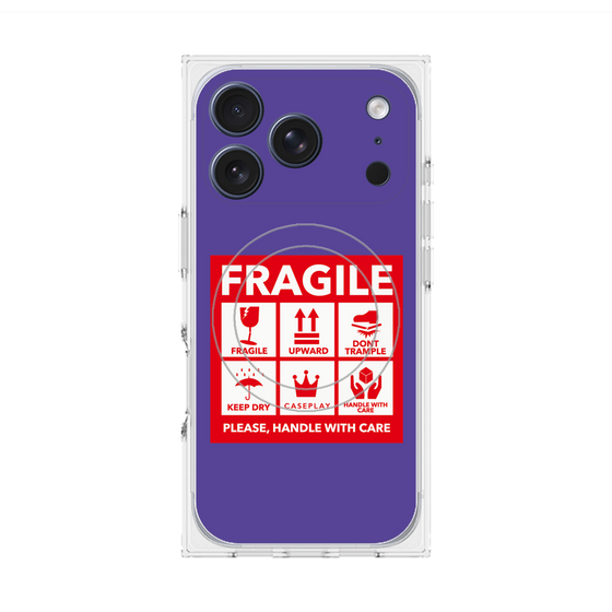 プレミアムスクエアケース with MagSafe［ FRAGILE Sticker - Purple ］