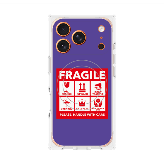 プレミアムスクエアケース with MagSafe［ FRAGILE Sticker - Purple ］