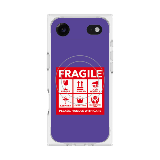 プレミアムスクエアケース with MagSafe［ FRAGILE Sticker - Purple ］