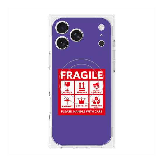 プレミアムスクエアケース with MagSafe［ FRAGILE Sticker - Purple ］