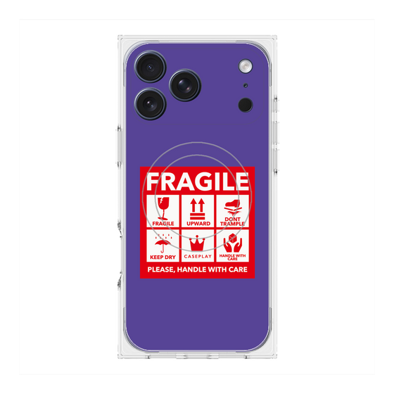 プレミアムスクエアケース with MagSafe［ FRAGILE Sticker - Purple ］