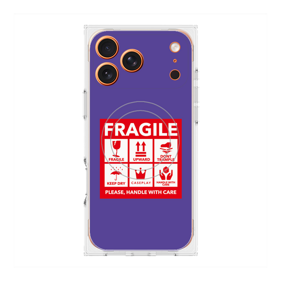 プレミアムスクエアケース with MagSafe［ FRAGILE Sticker - Purple ］