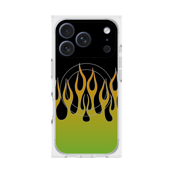 プレミアムスクエアケース with MagSafe［ 炎 - Green ］