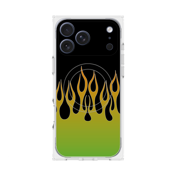 プレミアムスクエアケース with MagSafe［ 炎 - Green ］