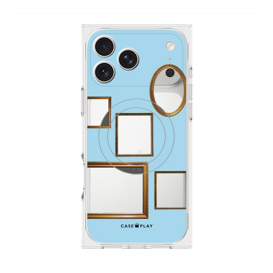プレミアムスクエアケース with MagSafe［ Photo Frames - Light Blue ］