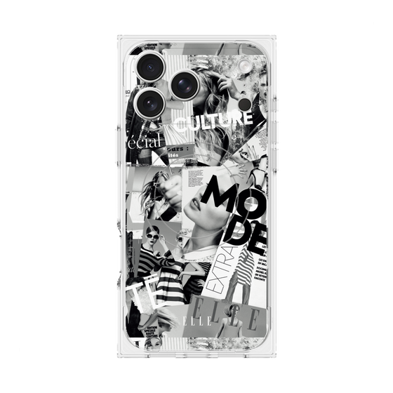 プレミアムスクエアケース with MagSafe［ ELLE - マガジン- モノクロ ］
