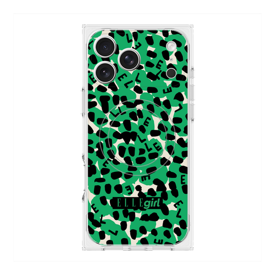 プレミアムスクエアケース with MagSafe［ ELLEgirl - レオパード - Green ］