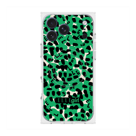 プレミアムスクエアケース with MagSafe［ ELLEgirl - レオパード - Green ］