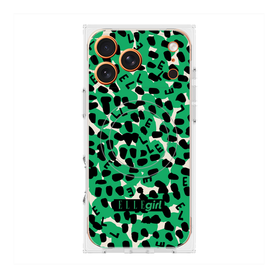 プレミアムスクエアケース with MagSafe［ ELLEgirl - レオパード - Green ］