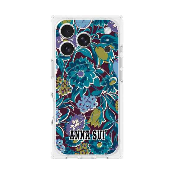 プレミアムスクエアケース with MagSafe［ ANNA SUI - ガーデンフワラー - シアン ］
