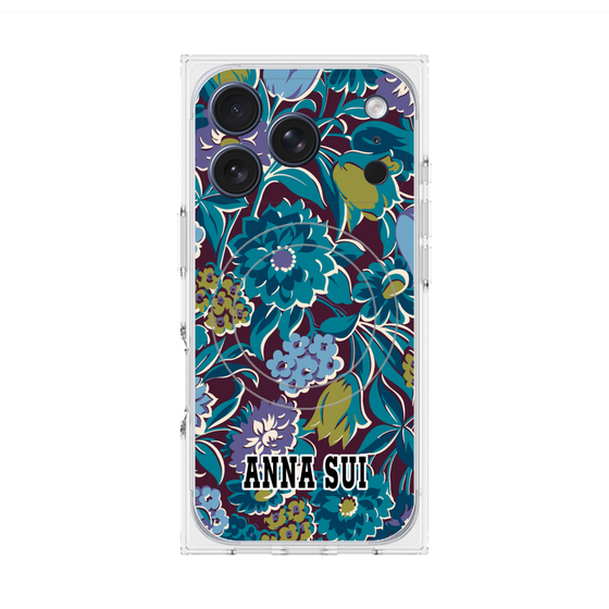 プレミアムスクエアケース with MagSafe［ ANNA SUI - ガーデンフワラー - シアン ］