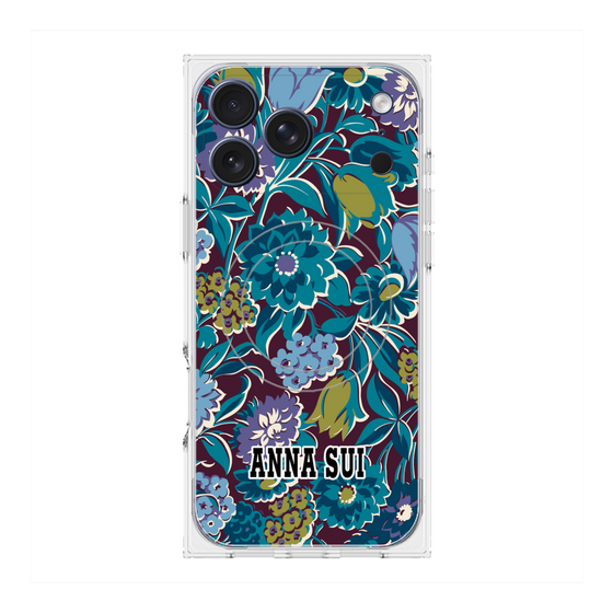 プレミアムスクエアケース with MagSafe［ ANNA SUI - ガーデンフワラー - シアン ］