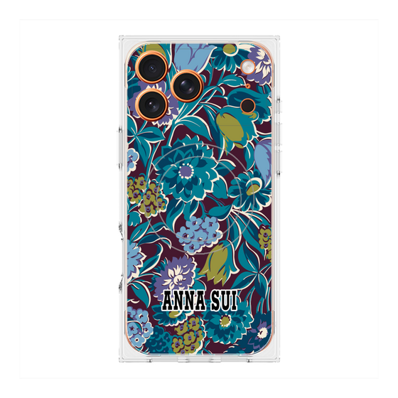 プレミアムスクエアケース with MagSafe［ ANNA SUI - ガーデンフワラー - シアン ］