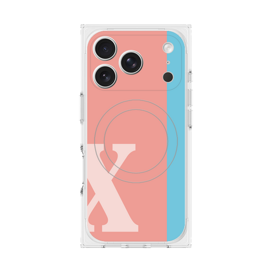 プレミアムスクエアケース with MagSafe［ オリジナル - initial color line - X pink ］