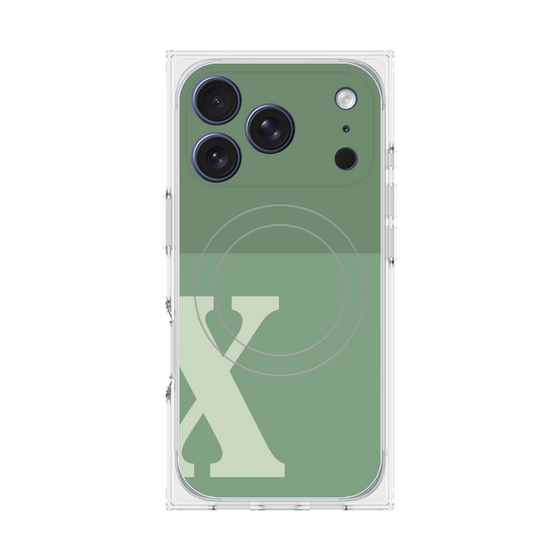プレミアムスクエアケース with MagSafe［ オリジナル - initial two tone - X green ］