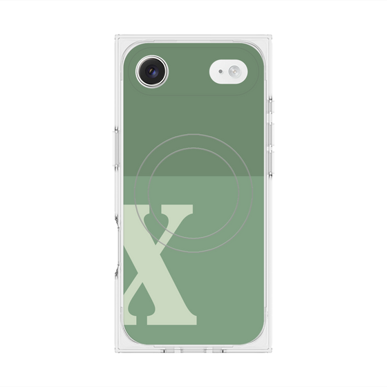 プレミアムスクエアケース with MagSafe［ オリジナル - initial two tone - X green ］
