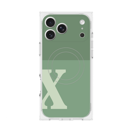 プレミアムスクエアケース with MagSafe［ オリジナル - initial two tone - X green ］