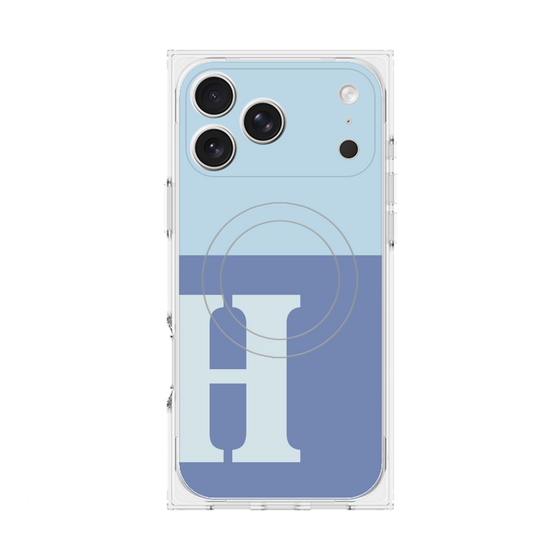 プレミアムスクエアケース with MagSafe［ オリジナル - initial two tone - H blue ］