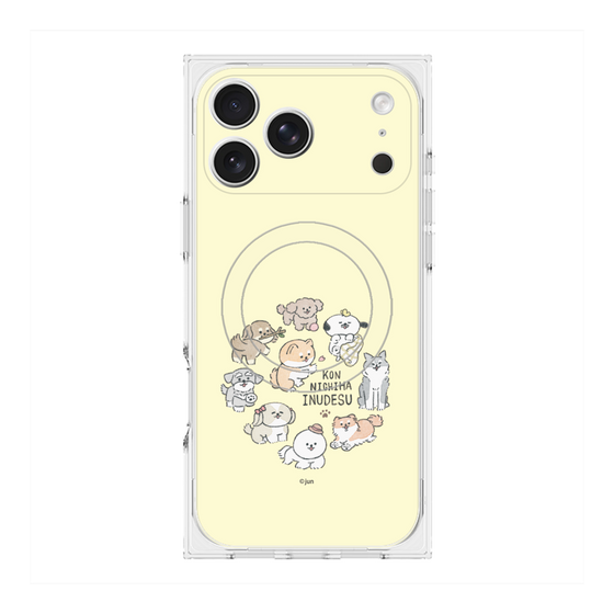 プレミアムスクエアケース with MagSafe［ こんにちは、いぬです - みんなそろって - ベージュ ］
