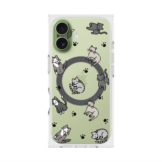 プレミアムスクエアケース with MagSafe［ オリジナル - CASEPLAYネコ総柄 - color ］