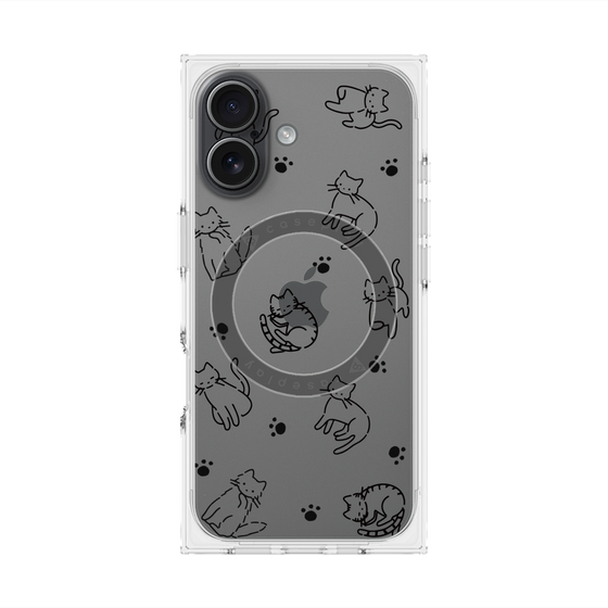 プレミアムスクエアケース with MagSafe［ オリジナル - CASEPLAYネコ総柄 - black ］