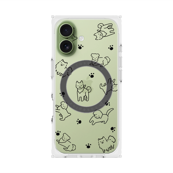 プレミアムスクエアケース with MagSafe［ オリジナル - CASEPLAYイヌ総柄 - black ］