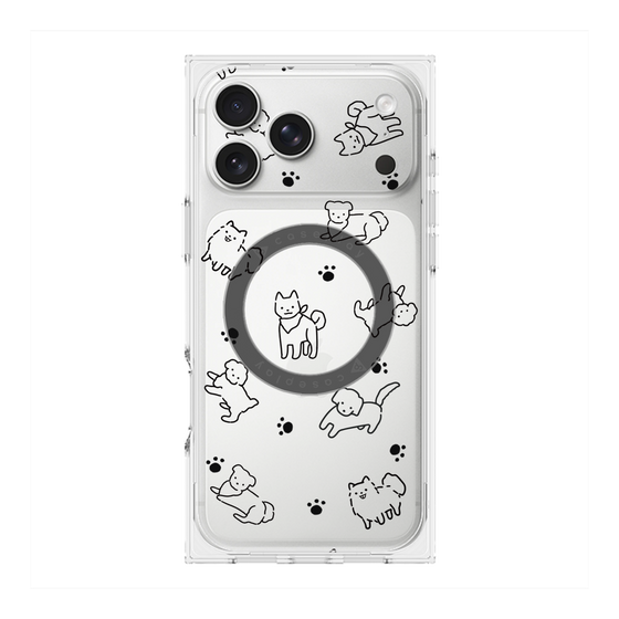プレミアムスクエアケース with MagSafe［ オリジナル - CASEPLAYイヌ総柄 - black ］