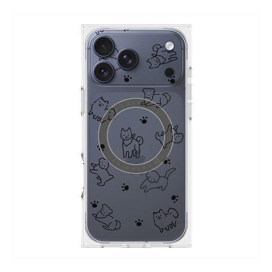 プレミアムスクエアケース with MagSafe［ オリジナル - CASEPLAYイヌ総柄 - black ］