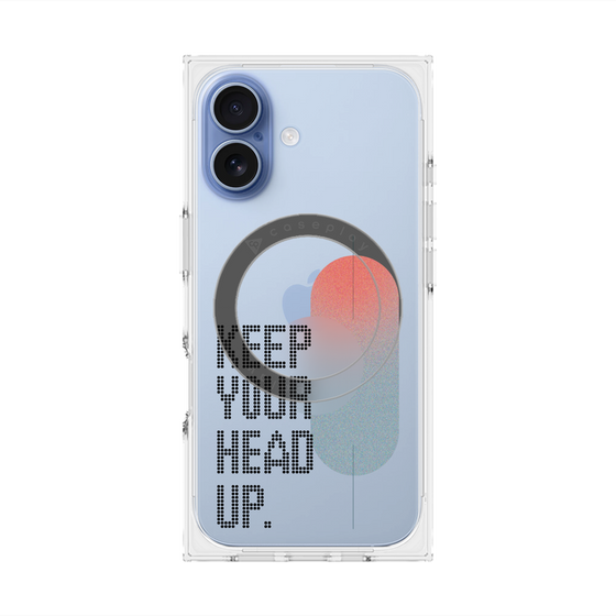 プレミアムスクエアケース with MagSafe［ オリジナル - ドットオーバーレイ - KEEP YOUR HEAD UP/A ］