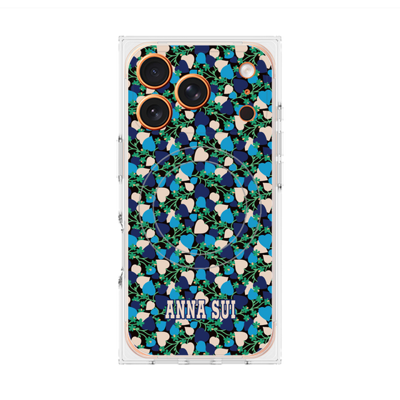 プレミアムスクエアケース with MagSafe［ ANNA SUI - HEARTS VINE - BLUE ］