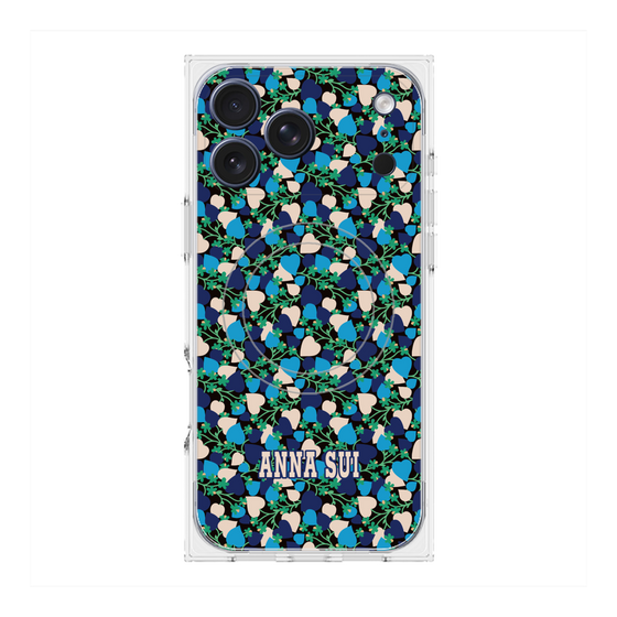 プレミアムスクエアケース with MagSafe［ ANNA SUI - HEARTS VINE - BLUE ］