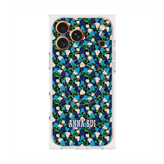 プレミアムスクエアケース with MagSafe［ ANNA SUI - HEARTS VINE - BLUE ］