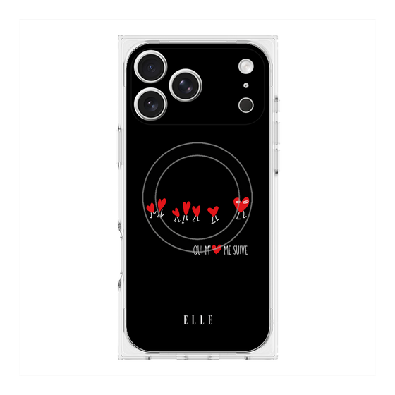 プレミアムスクエアケース with MagSafe［ ELLE - Let who love me follow me - ブラック ］