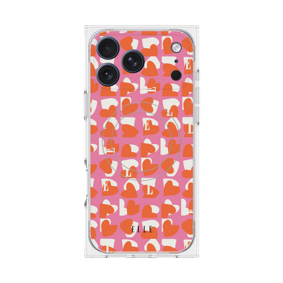 プレミアムスクエアケース with MagSafe［ ELLE - Saint Valentin - ピンク ］