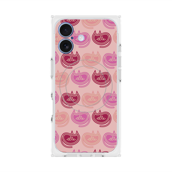プレミアムスクエアケース with MagSafe［ ELLE - Cat Pattern - ピンク ］