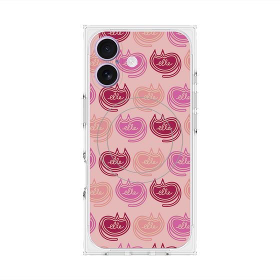 プレミアムスクエアケース with MagSafe［ ELLE - Cat Pattern - ピンク ］
