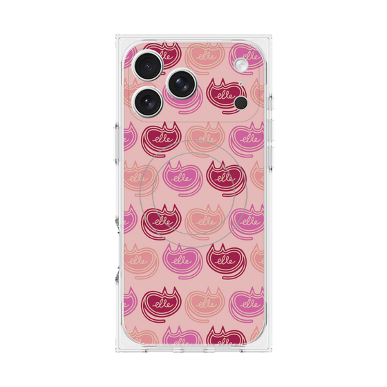 プレミアムスクエアケース with MagSafe［ ELLE - Cat Pattern - ピンク ］