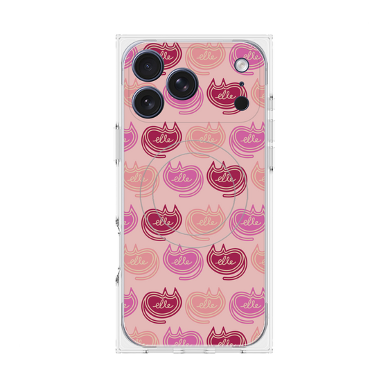 プレミアムスクエアケース with MagSafe［ ELLE - Cat Pattern - ピンク ］