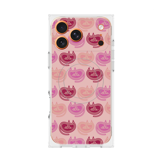 プレミアムスクエアケース with MagSafe［ ELLE - Cat Pattern - ピンク ］