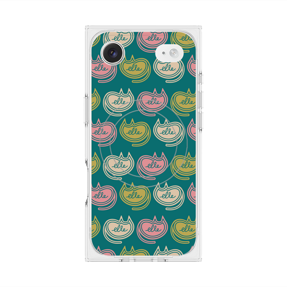 プレミアムスクエアケース with MagSafe［ ELLE - Cat Pattern - グリーン ］