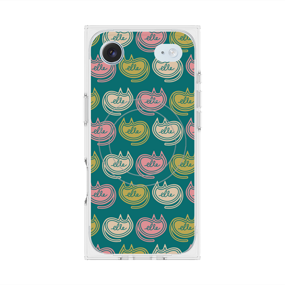 プレミアムスクエアケース with MagSafe［ ELLE - Cat Pattern - グリーン ］