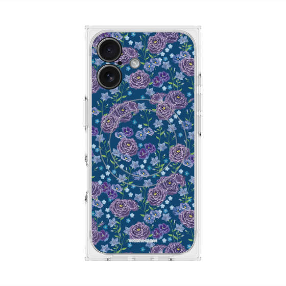 プレミアムスクエアケース with MagSafe［ 日比谷花壇 - FloralSymphony - ネイビー ］