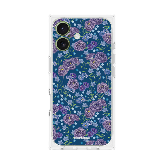 プレミアムスクエアケース with MagSafe［ 日比谷花壇 - FloralSymphony - ネイビー ］