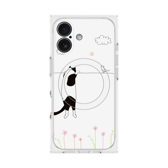 プレミアムスクエアケース with MagSafe［ 夢中に覗く三毛ねこ ］